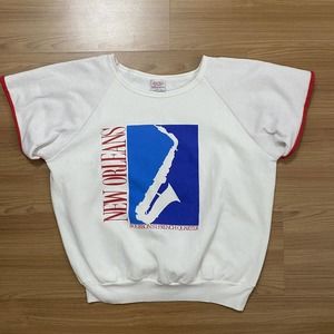 Vintage New Orleans Bourbon St French Quarter 80s Saxophone Cap Sleeve Shirt L